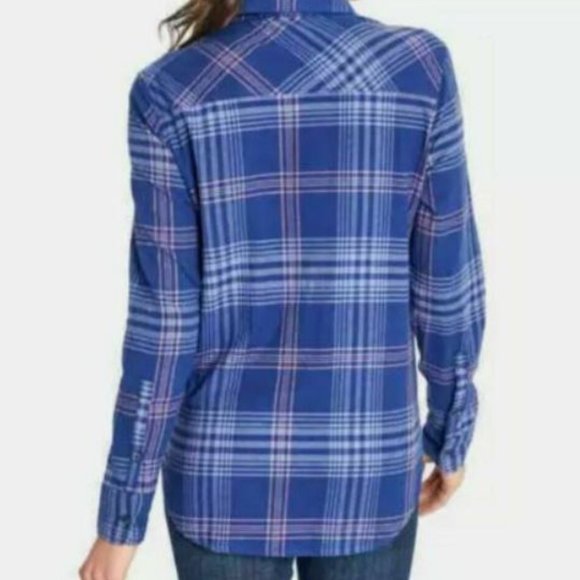Orvis Flannel Shirt Women's Size XL Blue Plaid Pocket Long Sleeve Lightweight - Picture 3 of 8